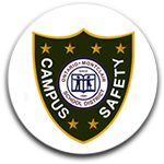 Campus Safety Department Logo - A shield symbol for the Campus Safety department in forest green and golden stars around with the OMSD logo in the middle