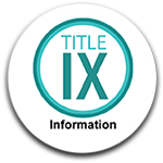 Title IX (9) Information Button - A teal circle with the word and in roman numerals IX