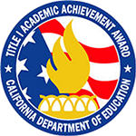 Title 1 Academic Achievement Award Logo - Featureing a Navy Circle with an American Flag in the middle and on top is a gold flame.